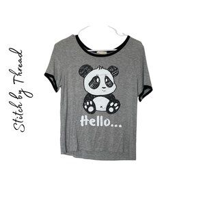 STITCH BY THREAD PANDA HELLO GOODBYE GRAY AND BLACK TSHIRT SZ L